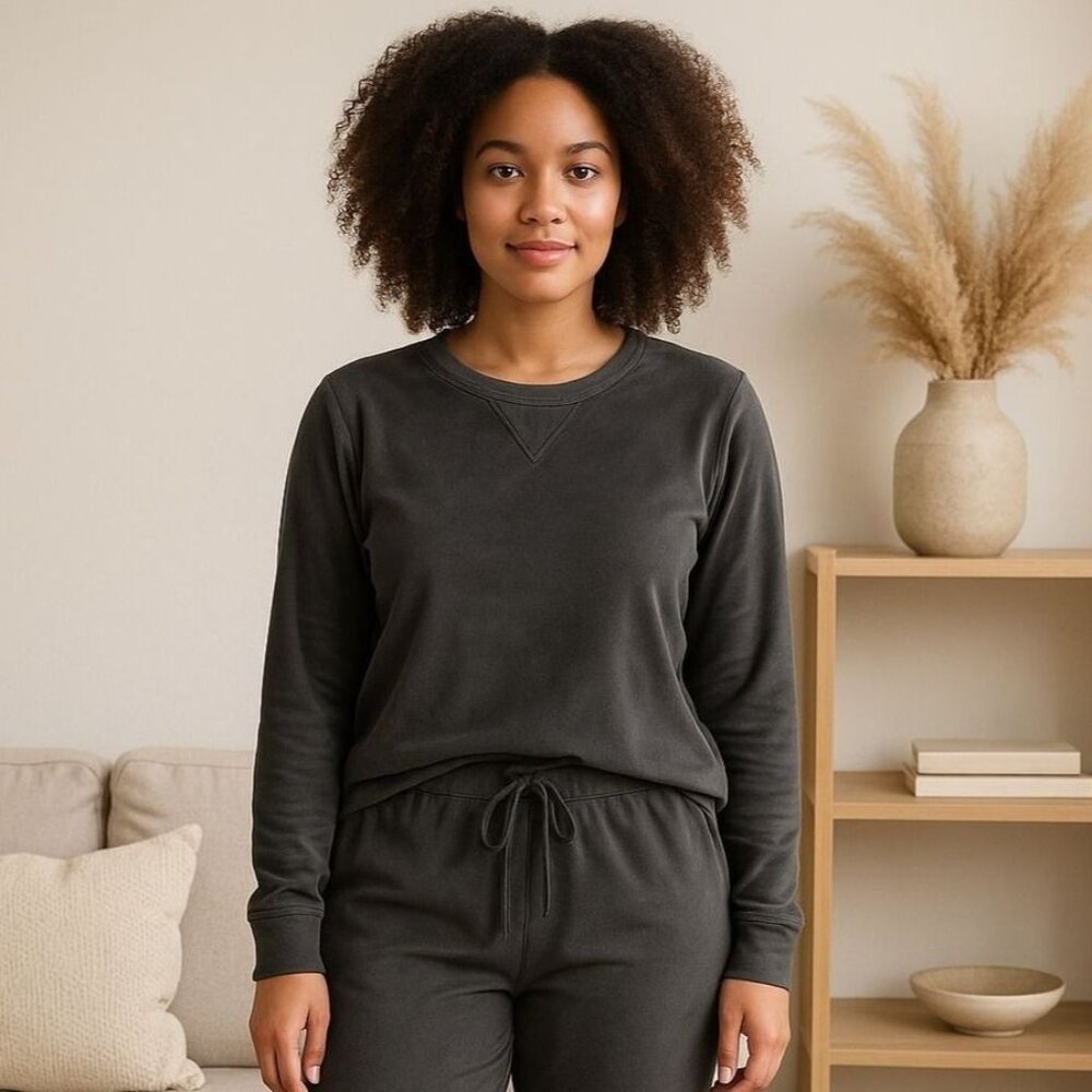 Honeydew LG Long Sleeve Shirt Lounge Pajama Top Super Soft Rib Winter PJ Gray